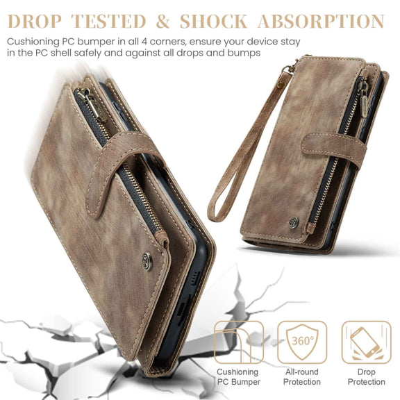 For Samsung Galaxy A55 5G CaseMe C30 Card Slots Zipper Wallet Leather Phone Case(Brown)