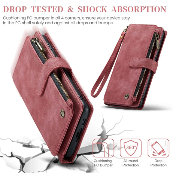 For Samsung Galaxy A55 5G CaseMe C30 Card Slots Zipper Wallet Leather Phone Case(Red)