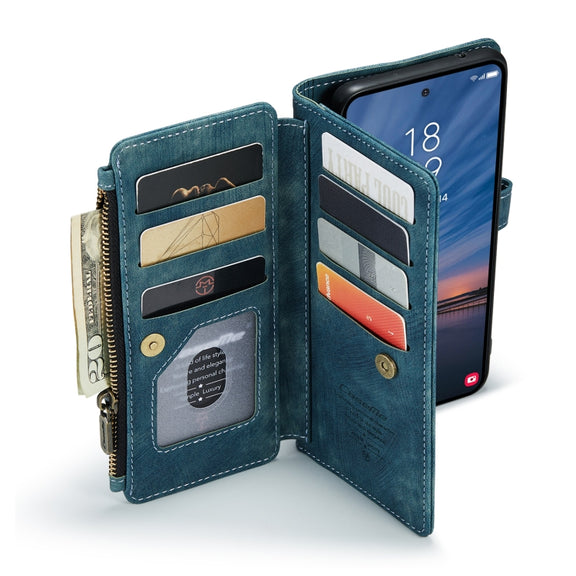 For Samsung Galaxy A55 5G CaseMe C30 Card Slots Zipper Wallet Leather Phone Case(Blue)