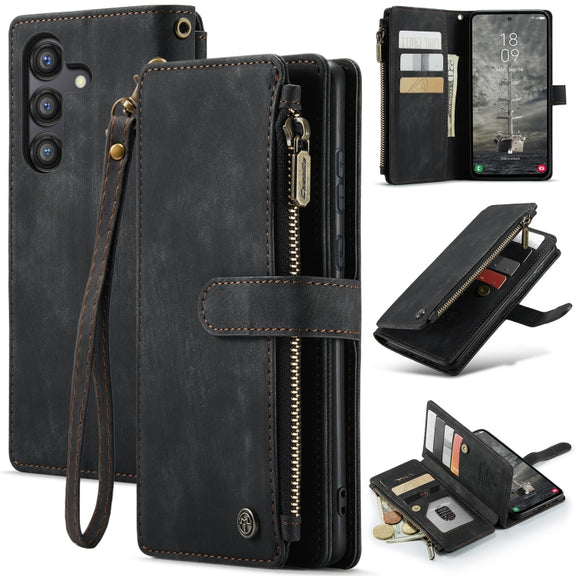 For Samsung Galaxy A35 5G CaseMe C30 Card Slots Zipper Wallet Leather Phone Case(Black)