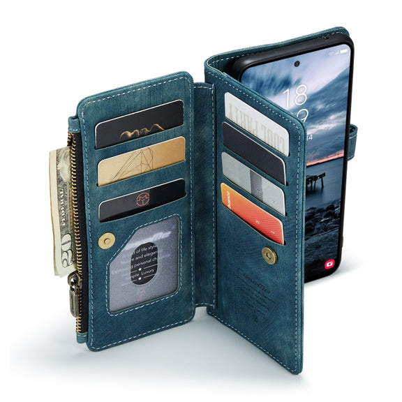 For Samsung Galaxy A35 5G CaseMe C30 Card Slots Zipper Wallet Leather Phone Case(Blue)