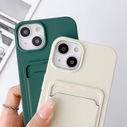 For iPhone 15 Plus Crossbody Lanyard Elastic Silicone Card Holder Phone Case(Dark Green)