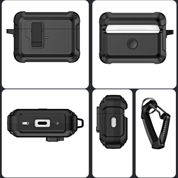 For AirPods Pro 2 TPU + PC Wireless Bluetooth Earphone Protective Case with Switch Lock & Hook(Blue)
