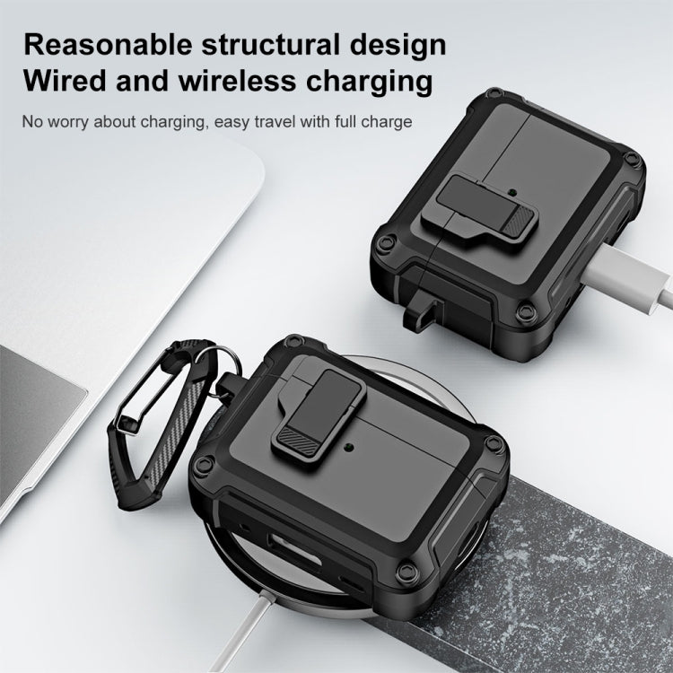 For AirPods Pro 2 TPU + PC Wireless Bluetooth Earphone Protective Case with Switch Lock & Hook(Dark Green) - For AirPods Pro 2 by PMC Jewellery | Online Shopping South Africa | PMC Jewellery | Buy Now Pay Later Mobicred