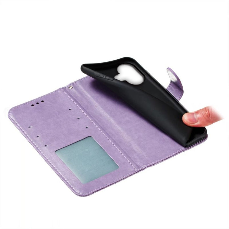 For iPhone 16 Lace Flower Embossing Flip Leather Phone Case(Purple)