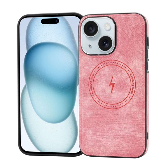 For iPhone 15 Side PU Hybrid TPU Magsafe Phone Case(Pink)