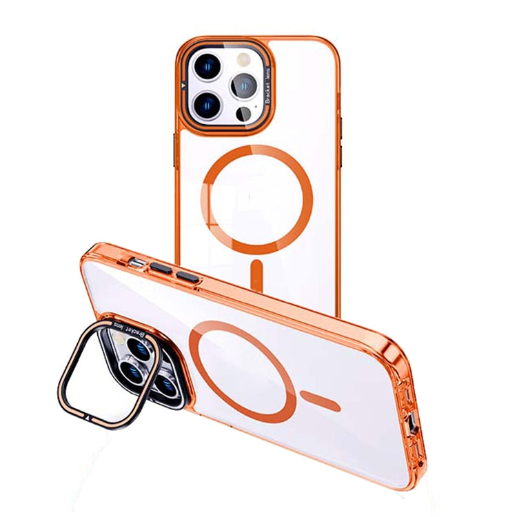 For iPhone 15 Pro Max MagSafe Magnetic Invisible Holder Transparent Phone Case(Orange) - iPhone 15 Pro Max Cases by PMC TechLife | Online Shopping South Africa | PMC TechLife