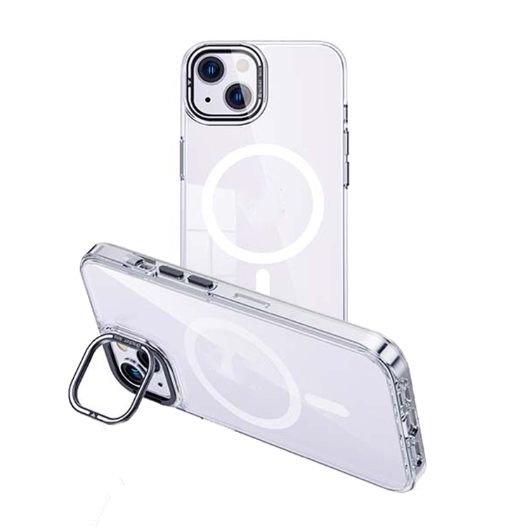 For iPhone 14 MagSafe Magnetic Invisible Holder Transparent Phone Case(Silver) - iPhone 14 Cases by PMC TechLife | Online Shopping South Africa | PMC TechLife