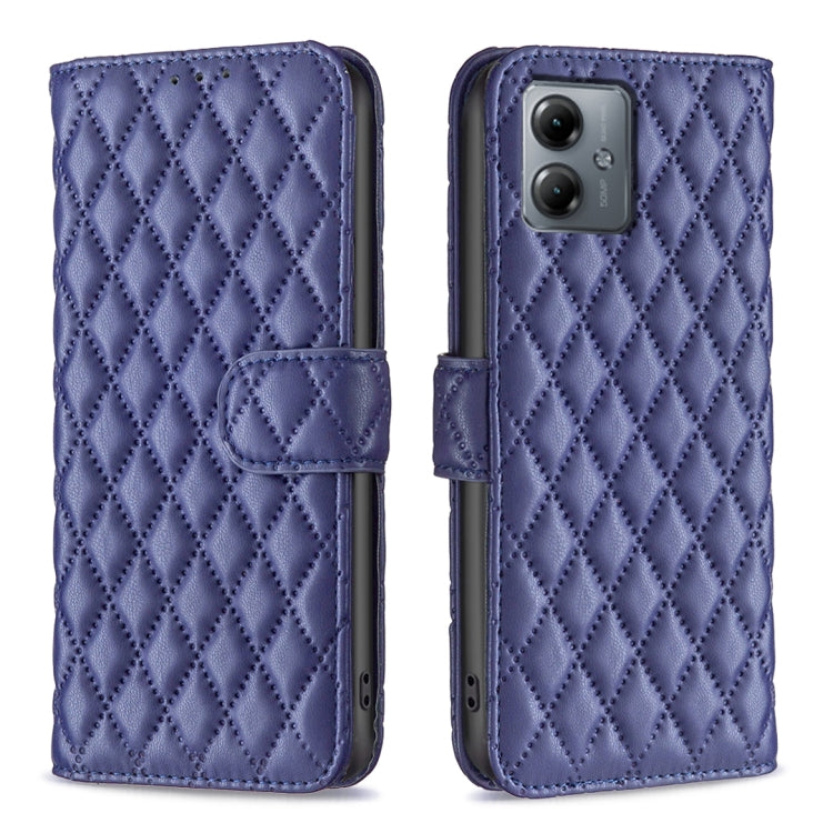 For Motorola Moto G14 4G Diamond Lattice Wallet Flip Leather Phone Case(Blue) - Motorola Cases by PMC TechLife | Online Shopping South Africa | PMC TechLife | Buy Now Pay Later Mobicred