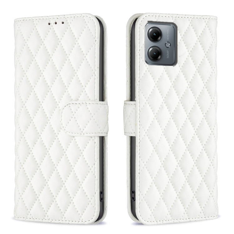 For Motorola Moto G14 4G Diamond Lattice Wallet Flip Leather Phone Case(White) - free shipping - PMC TechLife - Order now!