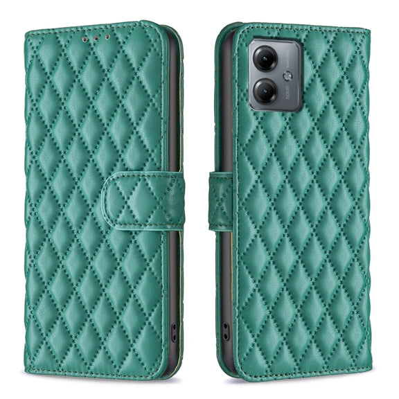For Motorola Moto G14 4G Diamond Lattice Wallet Flip Leather Phone Case(Green)