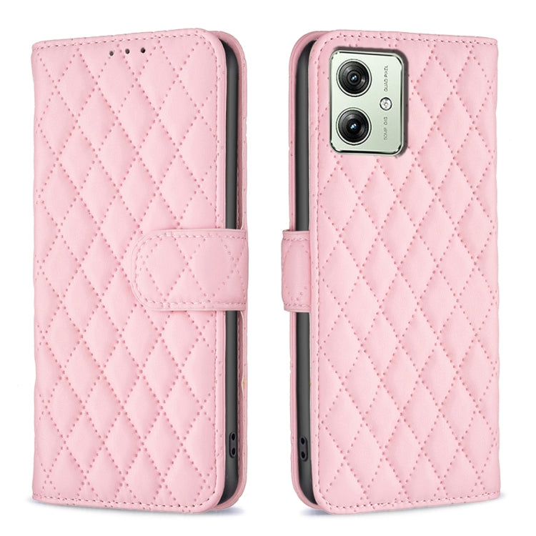 For Motorola Moto G54 5G EU Edition Diamond Lattice Wallet Flip Leather Phone Case(Pink) - Motorola Cases by PMC TechLife | Online Shopping South Africa | PMC TechLife | Buy Now Pay Later Mobicred