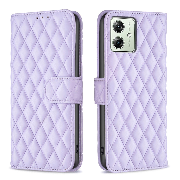 For Motorola Moto G54 5G EU Edition Diamond Lattice Wallet Flip Leather Phone Case(Purple) - Motorola Cases by PMC TechLife | Online Shopping South Africa | PMC TechLife | Buy Now Pay Later Mobicred