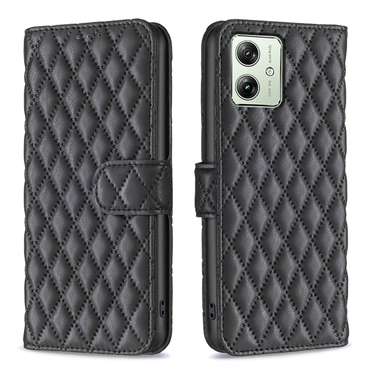 For Motorola Moto G54 5G EU Edition Diamond Lattice Wallet Flip Leather Phone Case(Black) - Motorola Cases by PMC TechLife | Online Shopping South Africa | PMC TechLife | Buy Now Pay Later Mobicred