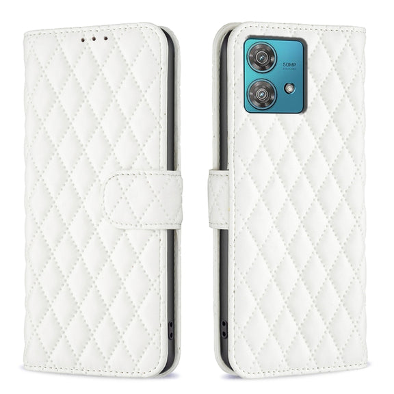 For Motorola Edge 40 Neo Diamond Lattice Wallet Flip Leather Phone Case(White)