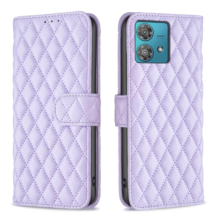 For Motorola Edge 40 Neo Diamond Lattice Wallet Flip Leather Phone Case(Purple) - Motorola Cases by PMC TechLife | Online Shopping South Africa | PMC TechLife | Buy Now Pay Later Mobicred