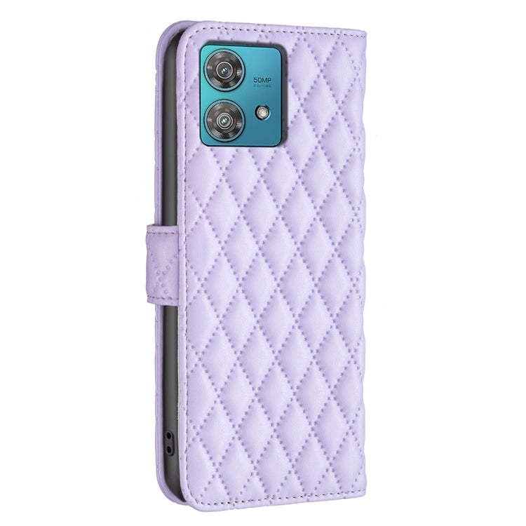 For Motorola Edge 40 Neo Diamond Lattice Wallet Flip Leather Phone Case(Purple) - Motorola Cases by PMC TechLife | Online Shopping South Africa | PMC TechLife | Buy Now Pay Later Mobicred