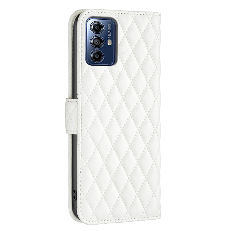 For Motorola Moto G Play 2024 Diamond Lattice Wallet Flip Leather Phone Case(White) - Motorola Cases by PMC TechLife | Online Shopping South Africa | PMC TechLife | Buy Now Pay Later Mobicred