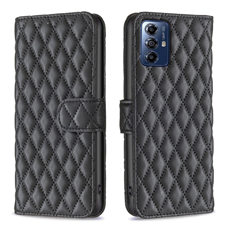 For Motorola Moto G Play 2024 Diamond Lattice Wallet Flip Leather Phone Case(Black) - Motorola Cases by PMC TechLife | Online Shopping South Africa | PMC TechLife | Buy Now Pay Later Mobicred