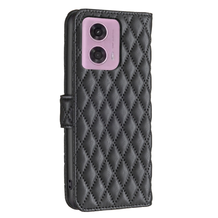 For Motorola Moto G24 Diamond Lattice Wallet Flip Leather Phone Case(Black) - Motorola Cases by PMC TechLife | Online Shopping South Africa | PMC TechLife | Buy Now Pay Later Mobicred