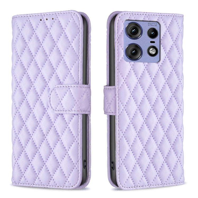 For Motorola Edge 50 Pro 5G Diamond Lattice Wallet Flip Leather Phone Case(Purple) - Motorola Cases by PMC TechLife | Online Shopping South Africa | PMC TechLife | Buy Now Pay Later Mobicred