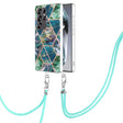 For Samsung Galaxy S25 Ultra 5G Electroplating IMD Splicing Dual-side Marble TPU Phone Case with Lanyard(Blue Green) - Galaxy S25 Ultra 5G Cases by PMC TechLife | Online Shopping South Africa | PMC TechLife | Buy Now Pay Later Mobicred