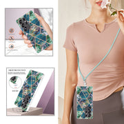 For Samsung Galaxy S25 Ultra 5G Electroplating IMD Splicing Dual-side Marble TPU Phone Case with Lanyard(Blue Green)