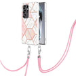 For Samsung Galaxy S25 Ultra 5G Electroplating IMD Splicing Dual-side Marble TPU Phone Case with Lanyard(Pink White) - free shipping - PMC TechLife - Order now!