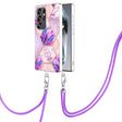 For Samsung Galaxy S25 Ultra 5G Electroplating IMD Splicing Dual-side Marble TPU Phone Case with Lanyard(Light Purple) - Galaxy S25 Ultra 5G Cases by PMC TechLife | Online Shopping South Africa | PMC TechLife | Buy Now Pay Later Mobicred