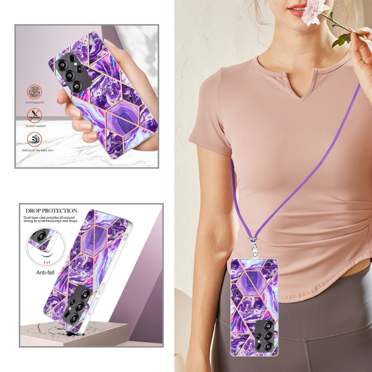 For Samsung Galaxy S25 Ultra 5G Electroplating IMD Splicing Dual-side Marble TPU Phone Case with Lanyard(Dark Purple) - Galaxy S25 Ultra 5G Cases by PMC TechLife | Online Shopping South Africa | PMC TechLife | Buy Now Pay Later Mobicred