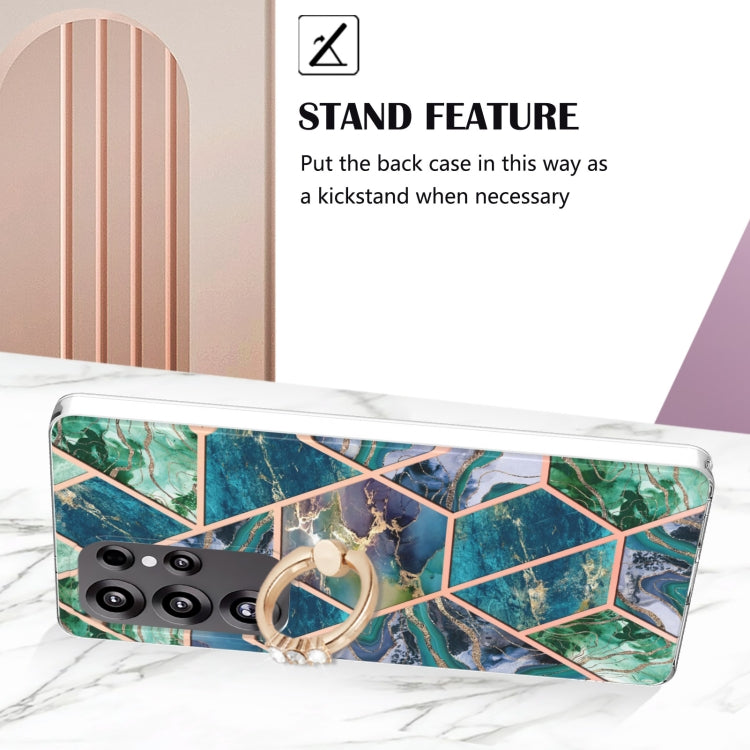 For Samsung Galaxy S25 Ultra 5G Splicing Marble Flower IMD TPU Phone Case Ring Holder(Blue Green) - Galaxy S25 Ultra 5G Cases by PMC TechLife | Online Shopping South Africa | PMC TechLife | Buy Now Pay Later Mobicred