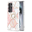 For Samsung Galaxy S25 Ultra 5G Splicing Marble Flower IMD TPU Phone Case Ring Holder(Pink White) - Galaxy S25 Ultra 5G Cases by PMC TechLife | Online Shopping South Africa | PMC TechLife | Buy Now Pay Later Mobicred