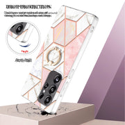 For Samsung Galaxy S25 Ultra 5G Splicing Marble Flower IMD TPU Phone Case Ring Holder(Pink White)