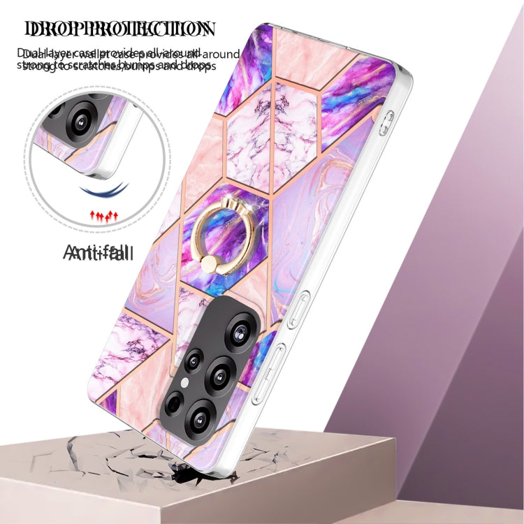 For Samsung Galaxy S25 Ultra 5G Splicing Marble Flower IMD TPU Phone Case Ring Holder(Light Purple) - Galaxy S25 Ultra 5G Cases by PMC TechLife | Online Shopping South Africa | PMC TechLife | Buy Now Pay Later Mobicred