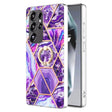 For Samsung Galaxy S25 Ultra 5G Splicing Marble Flower IMD TPU Phone Case Ring Holder(Dark Purple) - Galaxy S25 Ultra 5G Cases by PMC TechLife | Online Shopping South Africa | PMC TechLife | Buy Now Pay Later Mobicred
