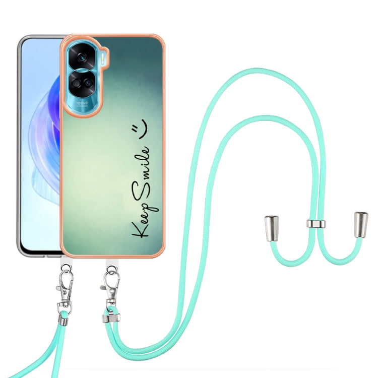For Honor 90 Lite 5G Electroplating Dual-side IMD Phone Case with Lanyard(Smile) - Honor Cases by PMC TechLife | Online Shopping South Africa | PMC TechLife | Buy Now Pay Later Mobicred
