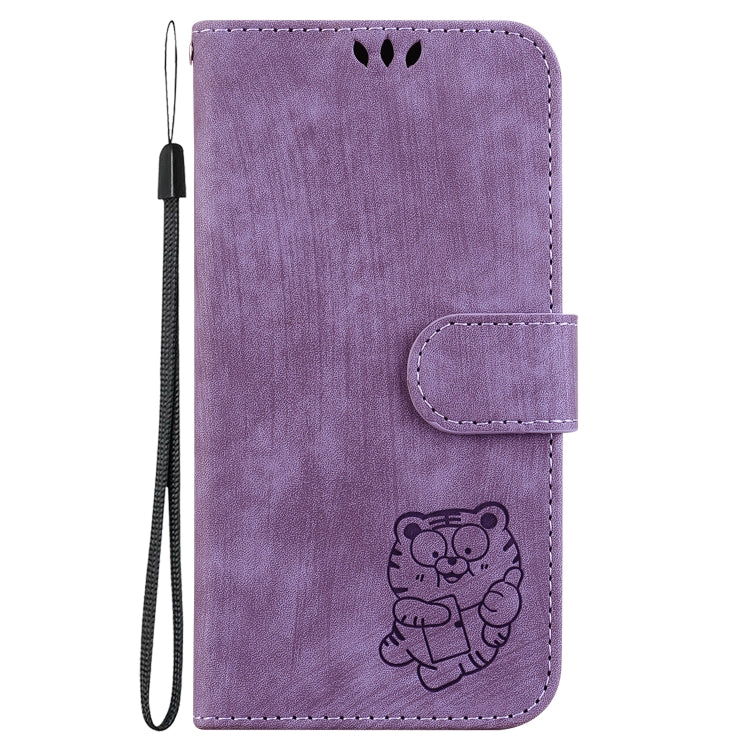For Google Pixel 9 Pro Little Tiger Embossed Leather Phone Case(Purple)