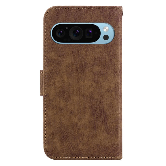 For Google Pixel 9 Pro Little Tiger Embossed Leather Phone Case(Brown)