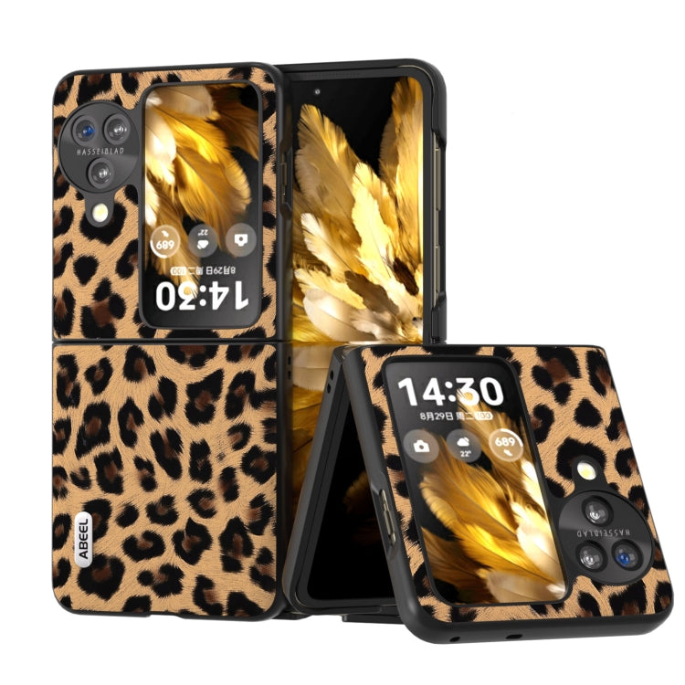 For OPPO Find N3 Flip ABEEL Black Edge Leopard Phone Case(Leopard Print) - OPPO Cases by PMC TechLife | Online Shopping South Africa | PMC TechLife | Buy Now Pay Later Mobicred