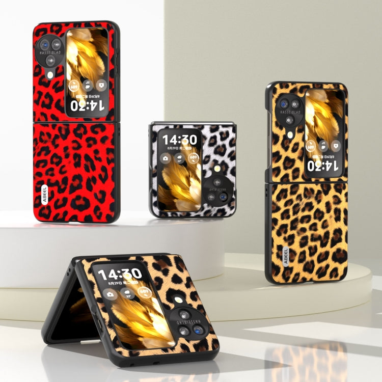 For OPPO Find N3 Flip ABEEL Black Edge Leopard Phone Case(Leopard Print) - OPPO Cases by PMC TechLife | Online Shopping South Africa | PMC TechLife | Buy Now Pay Later Mobicred
