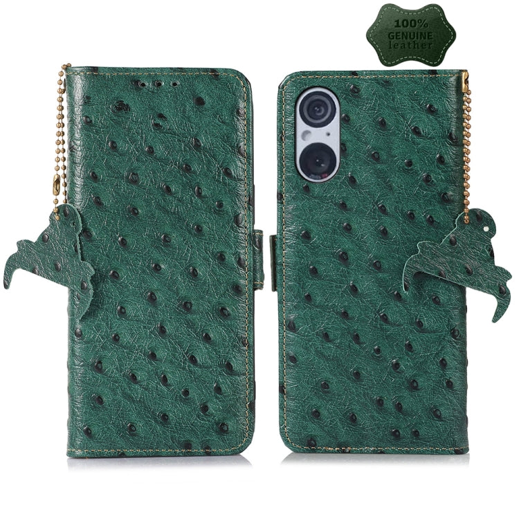 For Sony Xperia 5 V Ostrich Pattern Genuine Leather RFID Phone Case(Green) - Sony Cases by PMC TechLife | Online Shopping South Africa | PMC TechLife | Buy Now Pay Later Mobicred