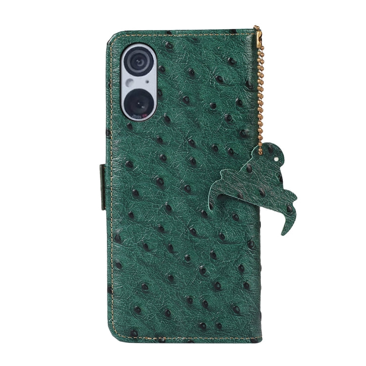 For Sony Xperia 5 V Ostrich Pattern Genuine Leather RFID Phone Case(Green) - Sony Cases by PMC TechLife | Online Shopping South Africa | PMC TechLife | Buy Now Pay Later Mobicred