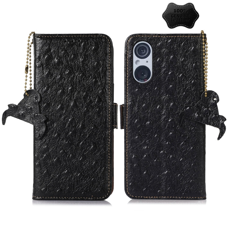 For Sony Xperia 5 V Ostrich Pattern Genuine Leather RFID Phone Case(Black) - Sony Cases by PMC TechLife | Online Shopping South Africa | PMC TechLife | Buy Now Pay Later Mobicred