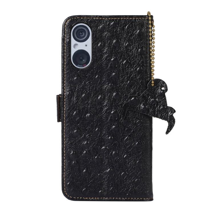 For Sony Xperia 5 V Ostrich Pattern Genuine Leather RFID Phone Case(Black) - Sony Cases by PMC TechLife | Online Shopping South Africa | PMC TechLife | Buy Now Pay Later Mobicred