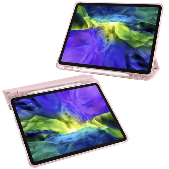 For iPad Air 13 2024 / iPad Pro 12.9 (2020) / iPad Pro 12.9(2018) 3-folding Horizontal Flip PU Leather + Shockproof TPU Tablet Case with Holder & Pen Slot(Pink)