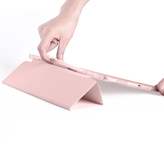 For iPad Air 13 2024 / iPad Pro 12.9 (2020) / iPad Pro 12.9(2018) 3-folding Horizontal Flip PU Leather + Shockproof TPU Tablet Case with Holder & Pen Slot(Pink)