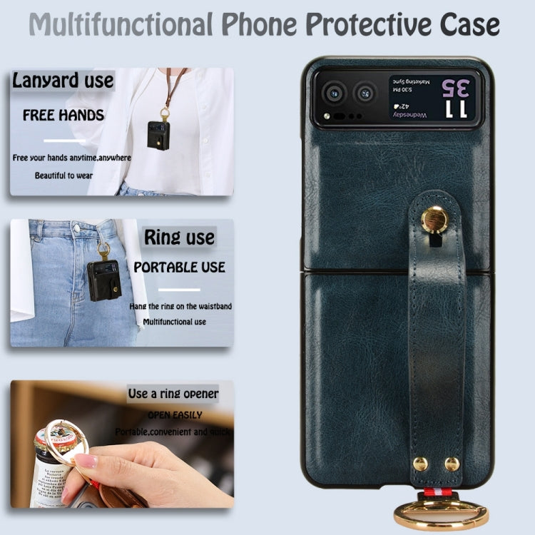 For Motorola Razr 40 Wristband Leather Back Phone Case(Blue) - Motorola Cases by PMC TechLife | Online Shopping South Africa | PMC TechLife