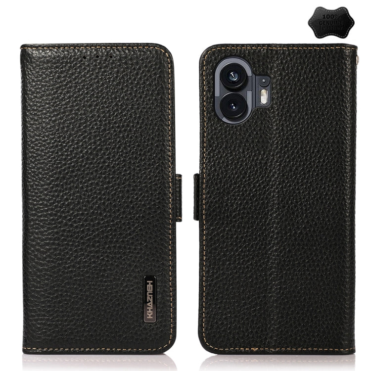 For Nothing Phone 2 KHAZNEH Side-Magnetic Litchi Genuine Leather RFID Phone Case(Black) - More Brand by PMC TechLife | Online Shopping South Africa | PMC TechLife | Buy Now Pay Later Mobicred