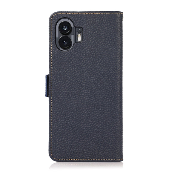 For Nothing Phone 2 KHAZNEH Side-Magnetic Litchi Genuine Leather RFID Phone Case(Blue)