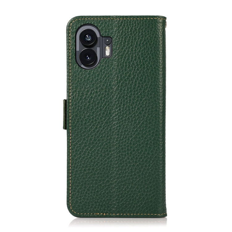 For Nothing Phone 2 KHAZNEH Side-Magnetic Litchi Genuine Leather RFID Phone Case(Green) - More Brand by PMC TechLife | Online Shopping South Africa | PMC TechLife | Buy Now Pay Later Mobicred